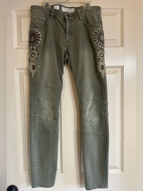 Miss Me Vintage olive green embroidered jeans